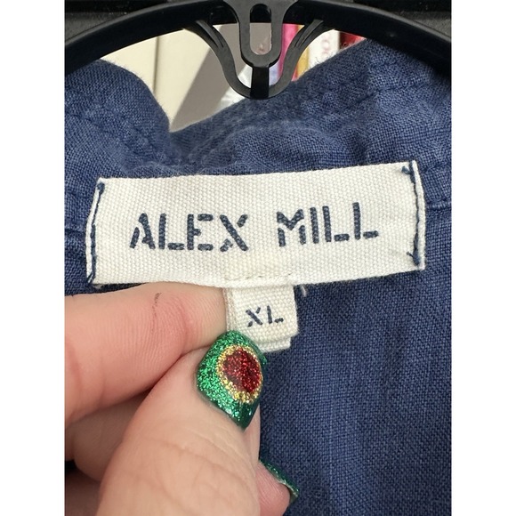 Alex Mill 100% Linen Shirt Men's XL Navy Blue Short‎ Sleeve Button Down #FF8-6 - Picture 2 of 10